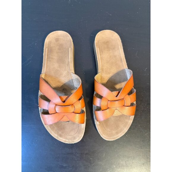 Bamboo Womens Brown Leather Sandals Slip On Slides Size 7.5 - Picture 1 of 3